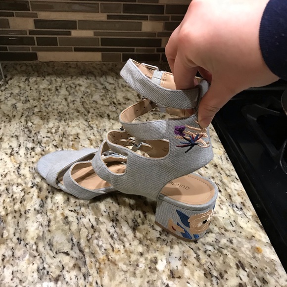 Gunmetal Embroidered Block Heeled Sandals - Picture 3 of 4